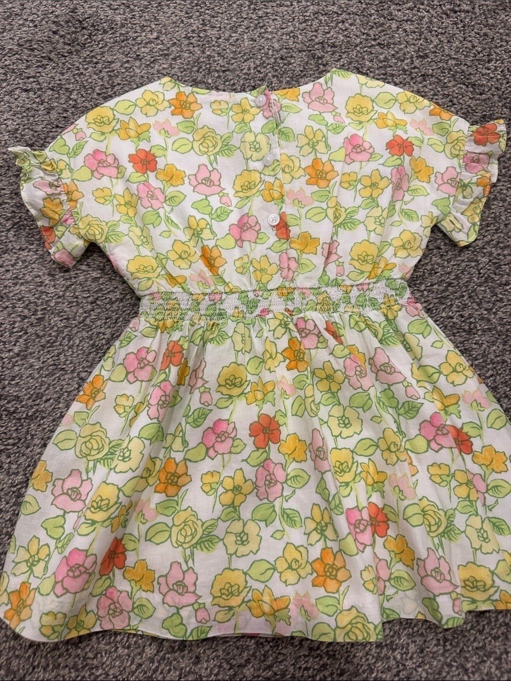 Janie and Jack White Floral Smocked-Waist Dress with Yellow & Pink Flowers - Picture 6 of 6